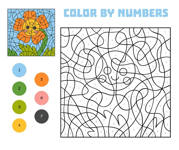 Color Por Número Juego Educación Para Niños Lindo Personaje Flor — Vector de stock