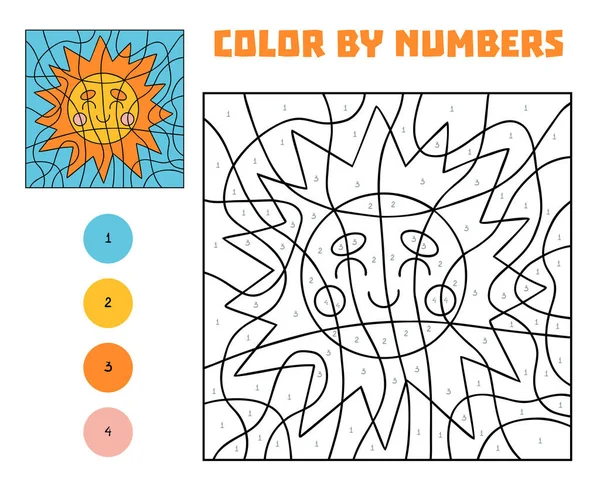 Färg Efter Antal Utbildning Spel För Barn Sun — Stock vektor