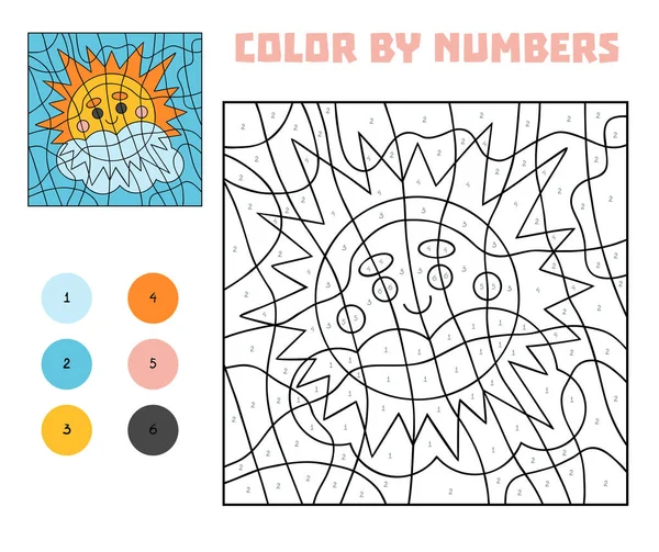 Kleur Nummer Educatie Spel Voor Kinderen Zon Witte Wolken Aan — Stockvector