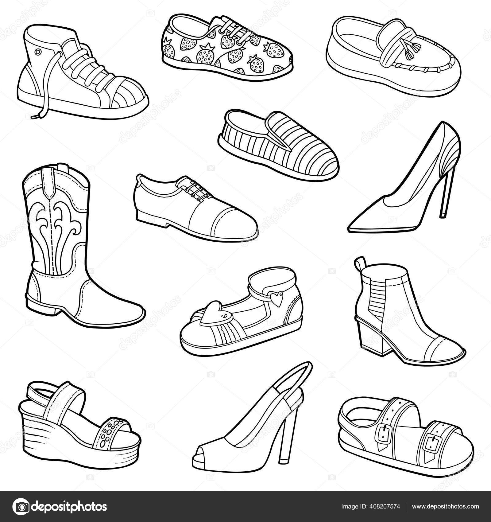 Vector Set Shoes Black White Collection Cartoon Clothes Accessories Stock  Vector Image by ©ksenya_savva #408207574