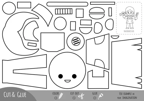 Utbildning Papper Spel För Barn Frisör Flicka Med Hårtork Och — Stock vektor