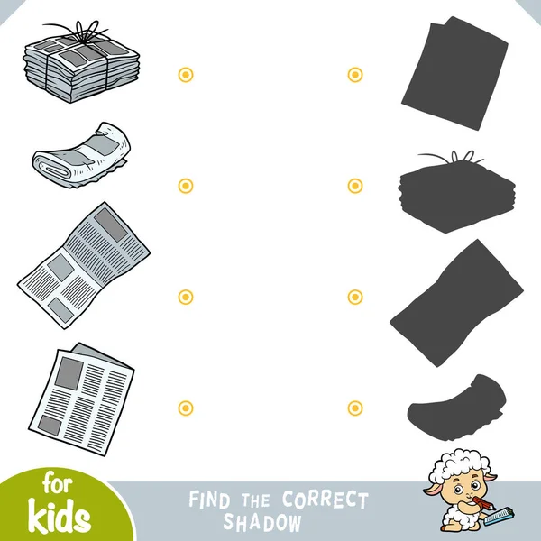 Find Correct Shadow Education Game Children Vector Set Newspapers — Stock Vector
