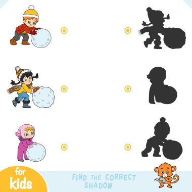 Doğru gölgeyi bul, çocuklar, çocuklar ve kar topları için eğitici bir oyun