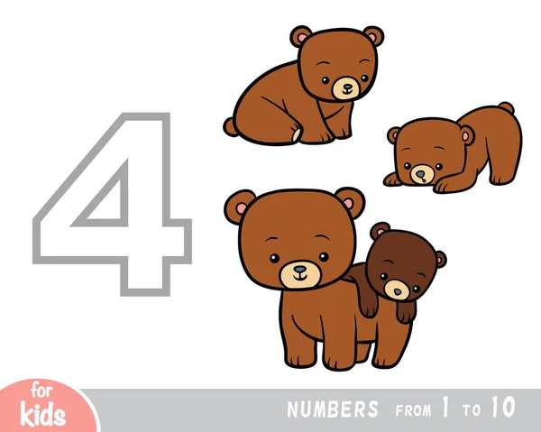 Cartel Educativo Para Niños Sobre Números Dígitos Cuatro Cuatro Osos — Archivo Imágenes Vectoriales