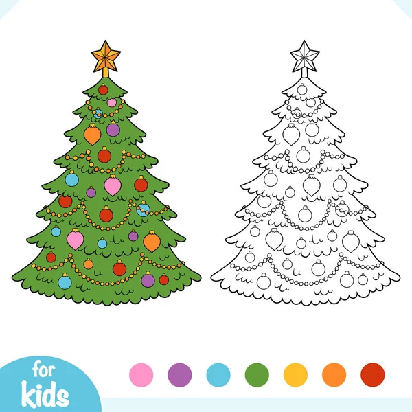 Coloring Book Children Christmas Tree — Stock Vector