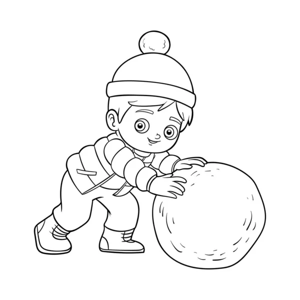 Libro Para Colorear Para Niños Niño Una Bola Nieve — Vector de stock