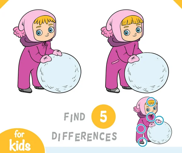 Encontrar Diferencias Juego Educativo Para Niños Chica Una Bola Nieve — Archivo Imágenes Vectoriales