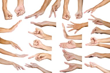 Birden fazla erkek el hareketi beyaz arka plan üzerinde izole kırpma yolu. Yalıtım eller eller veya beyaz arka plan sembolü.