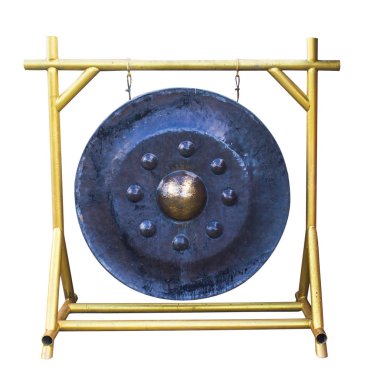 Thai traditional antique black metal gong. Metal steel drum isolated on white background with clipping path. clipart