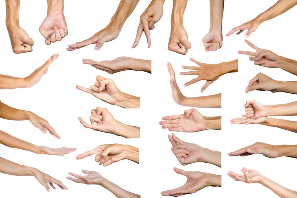 Birden fazla erkek el hareketi beyaz arka plan üzerinde izole kırpma yolu. Yalıtım eller eller veya beyaz arka plan sembolü.