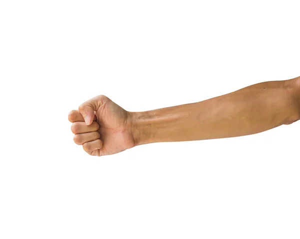 在白色背景上隔离的裁剪路径手势 手做拳头标志或符号手势 前手手势 — 图库照片