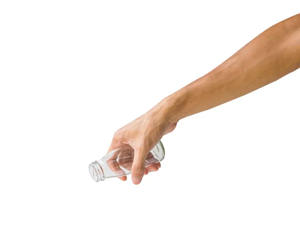 Hand Holding Clear Bottle Isolated White Background Clipping Path Transparent — Stock Photo, Image