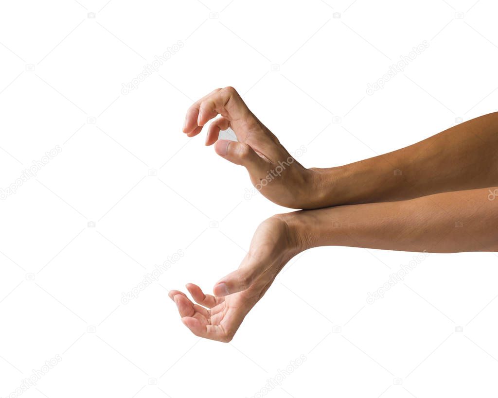 Clipping path hand gestures isolated on white background. Hand mimicking the famous Japanese animation's 