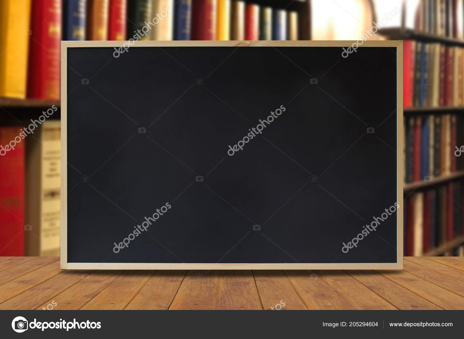 Black Chalkboard Wooden Table Library Background Chalkboard