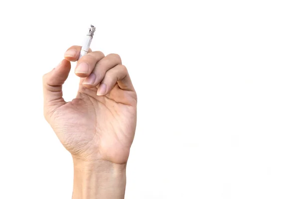 Eine Abgeschnittene Männliche Hand Mit Zigarette Vor Weißem Hintergrund — Stockfoto