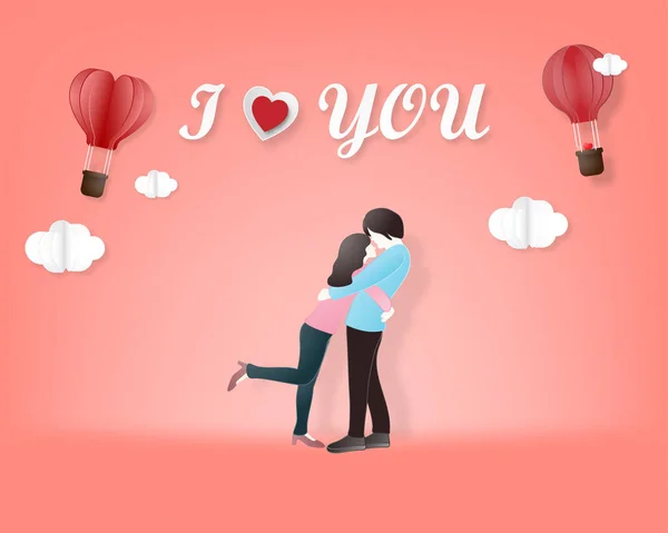 Creative Love Valentines Day Concept Love Couple Hug Pink Background — Stock Vector