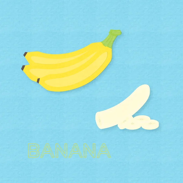 Kreativa Vektor Illustration Banan Frukter Och Bananer Skivad Blå Bakgrund — Stock vektor