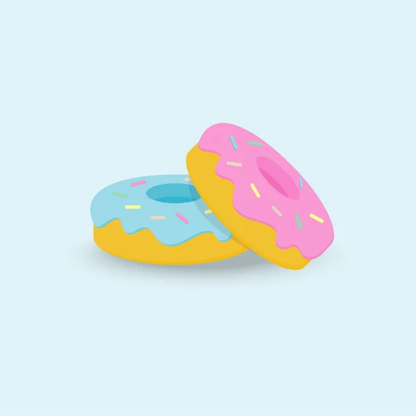 Ilustración Vectorial Donuts Dulces Azules Rosados Sobre Fondo Azul Comida — Vector de stock