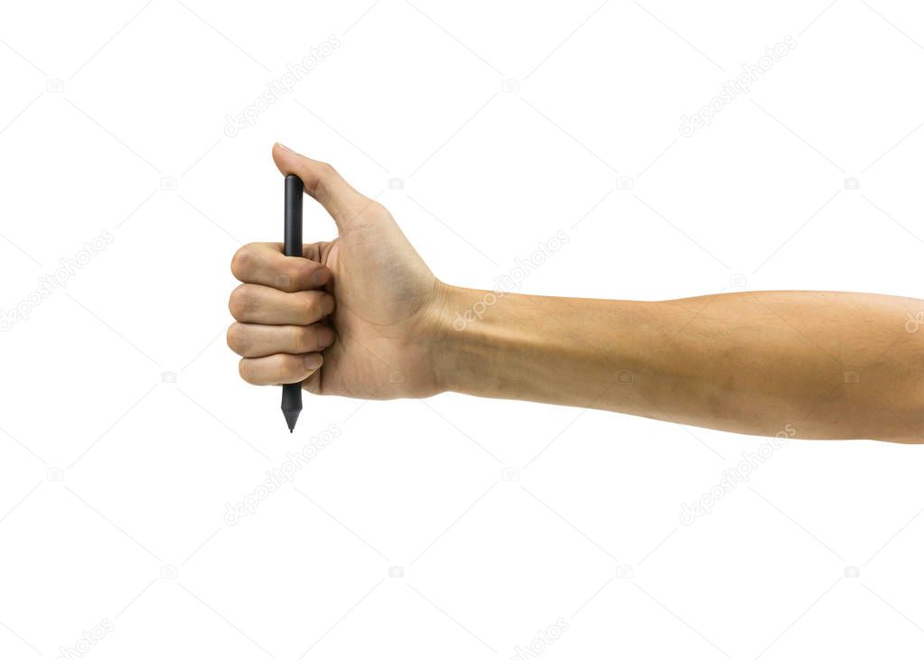 Cropped of a man hand holding black digital or mouse pen isolate