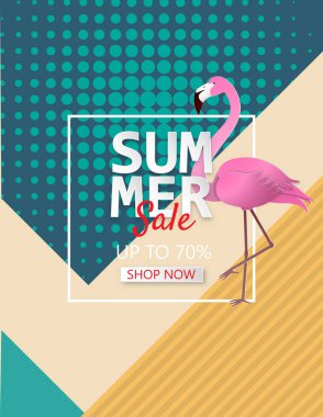 Flamingo ile yaz satışı poster arka plan Illustration.