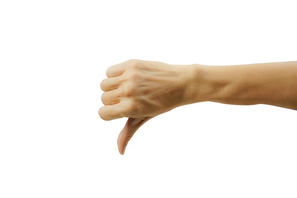 Egy férfi kéz hüvelykujjával le elszigetelt fehér háttér. — Stock Fotó