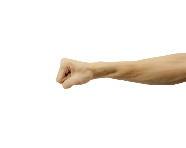 Closed of man hand or fist and punch isolated on white backgroun — Stock Photo, Image