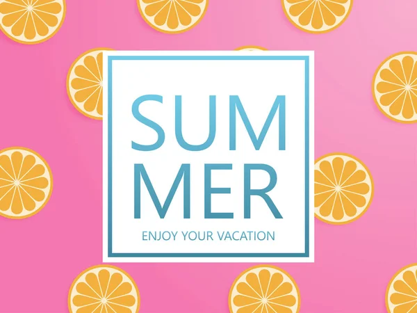Concept de fond d'été avec orange tranché sur fond rose pastel — Image vectorielle