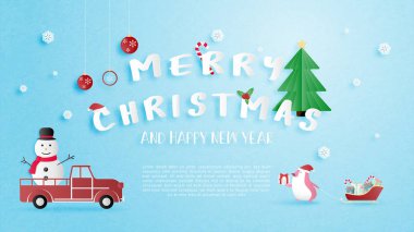 Merry Christmas ve mutlu yeni yıl tebrik kartı kağıt kesim St