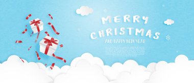 Merry Christmas ve mutlu yeni yıl tebrik kartı kağıt kesim St