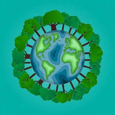 Kağıt kesim tarzında çevre çevre dostu kavramı. Dünya Earth