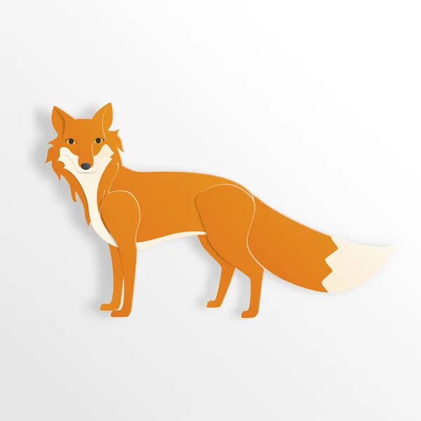 Fox character in paper cut style on  white background. Vector il — Stock Vector