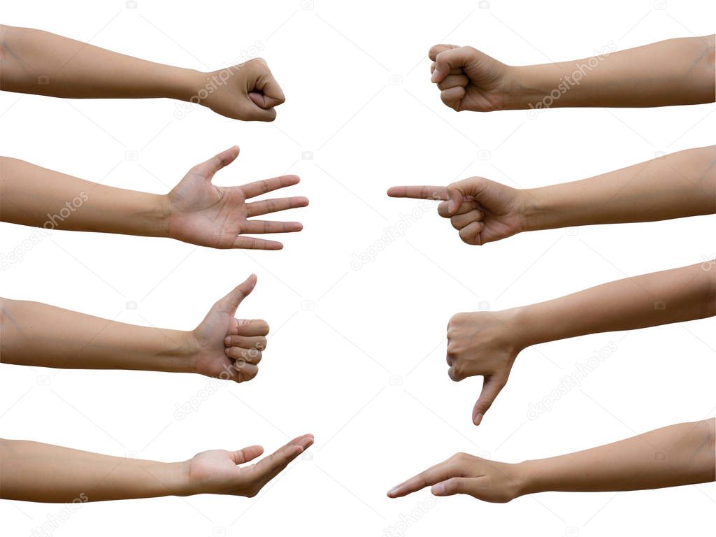 A multiple Asian female hand gesture isolated on white backgroun