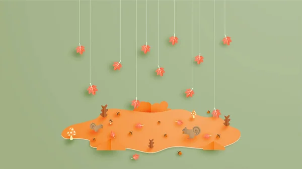 Fond de saison d'automne dans le style de coupe de papier avec érable suspendu l — Image vectorielle