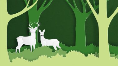 Yeşil doğa orman arka plan şablonu geyik çift yaban hayatı 