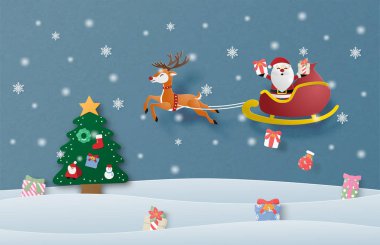 Merry Christmas ve mutlu yeni yıl tebrik kartı kağıt kesim St