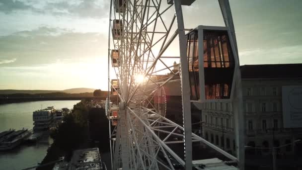 Bratislava Ferris Wheel Castelo Danúbio Rio Drone Foto Pôr Sol — Vídeo de Stock