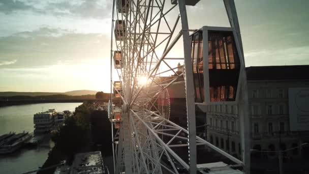 Ruota Panoramica Bratislava Castello Drone Del Danubio Foto Tramonto — Video Stock