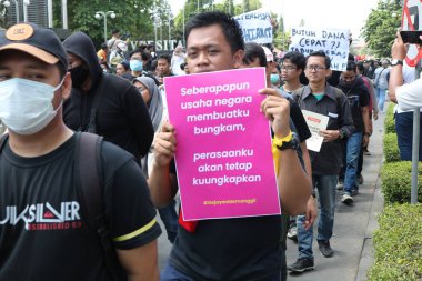 23 Eylül 2019, Gejayan, Endonezya: Gejayan Çağrısı (Endonezyaca: Gejayan Memanggil) barış gösterisine Yogyakarta 'daki çeşitli kampüslerden öğrenciler katıldı..