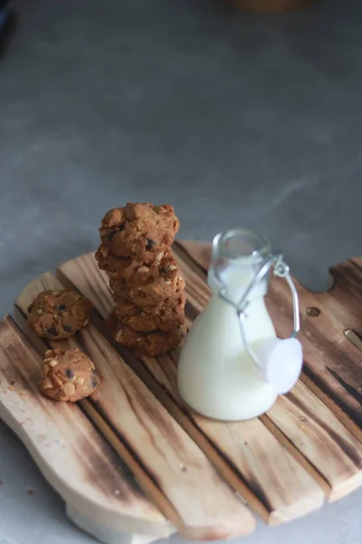 Chocolate Cookies White Milk Table — Stock Photo, Image