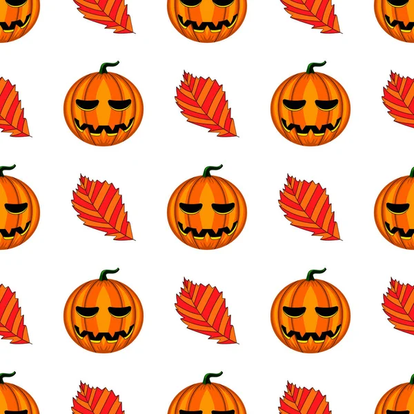 Modèle sans couture avec citrouille et feuille d'Halloween — Image vectorielle