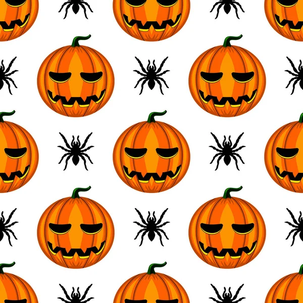 Padrão sem costura com abóbora de Halloween e aranha — Vetor de Stock