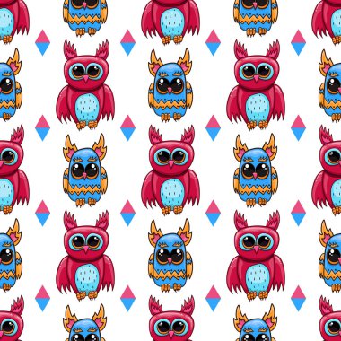 Harika tatlı vektör baykuş ile Seamless modeli