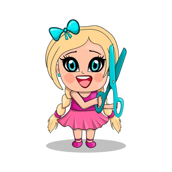 Malá holčička s nůžkami v karikatuře stylu Vektorová Grafika