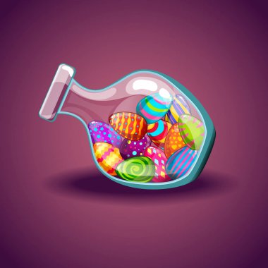 Sevimli çizgi Paskalya yumurtaları ile cam şişe