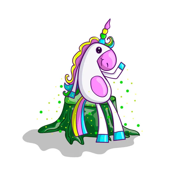 Lindo unicornio en muñón en estilo de dibujos animados — Archivo Imágenes Vectoriales