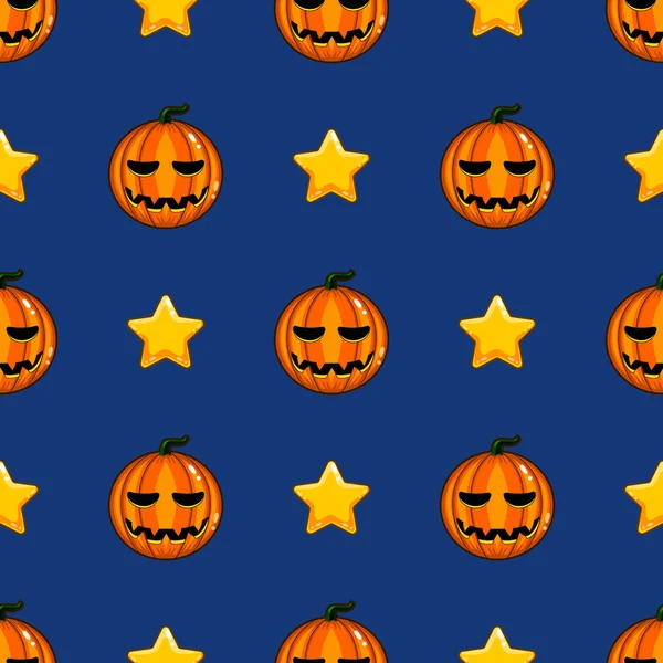 Бесшовный рисунок с Хэллоуинской тыквой и звездами — стоковый вектор