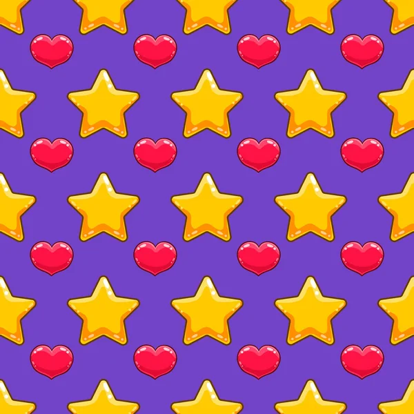 Безшовний візерунок з векторним кольором мультяшних зірок і серця — стоковий вектор