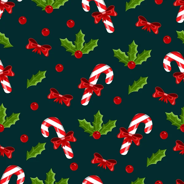 Motif sans couture avec gui et bonbons de Noël — Image vectorielle