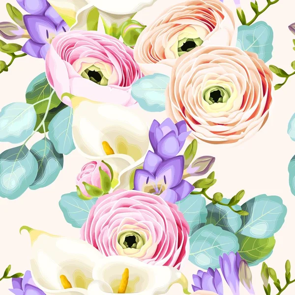 Seamless pattern with calla and ranunculus — Stock Vector
