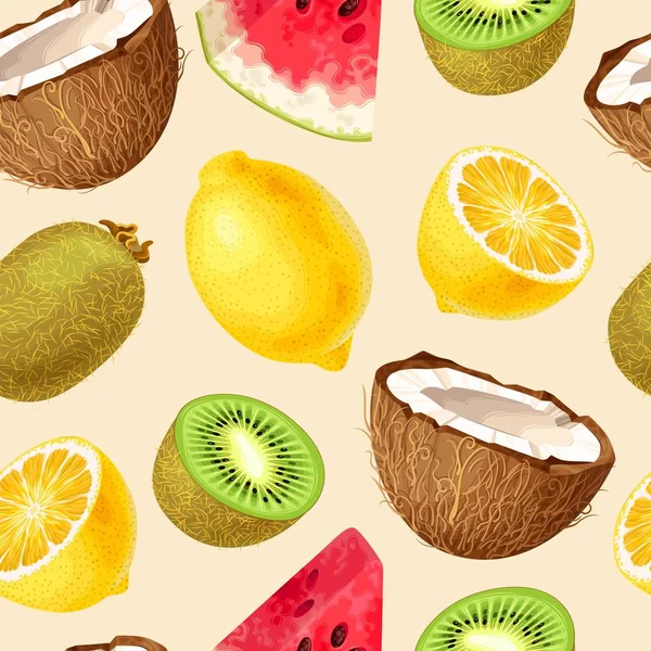 Fette Frutta Tropicale Senza Cuciture Sfondo Bianco — Vettoriale Stock